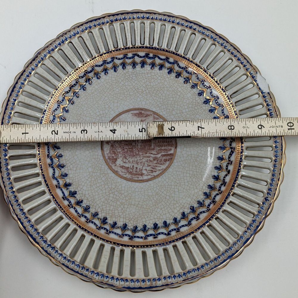 Vintage United Wilson 1897 JUWC Handpainted Porcelian 10" Blue Mark Plate FLAWS - Picture 8 of 8